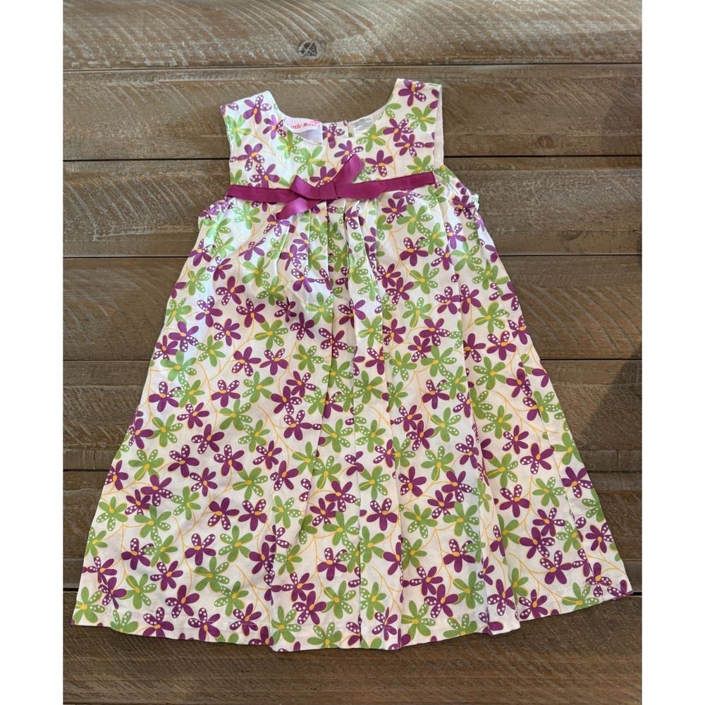 Little Bitty White Floral Sundress Girls‎ 4T Spring Bow Whimsical Cottagecore